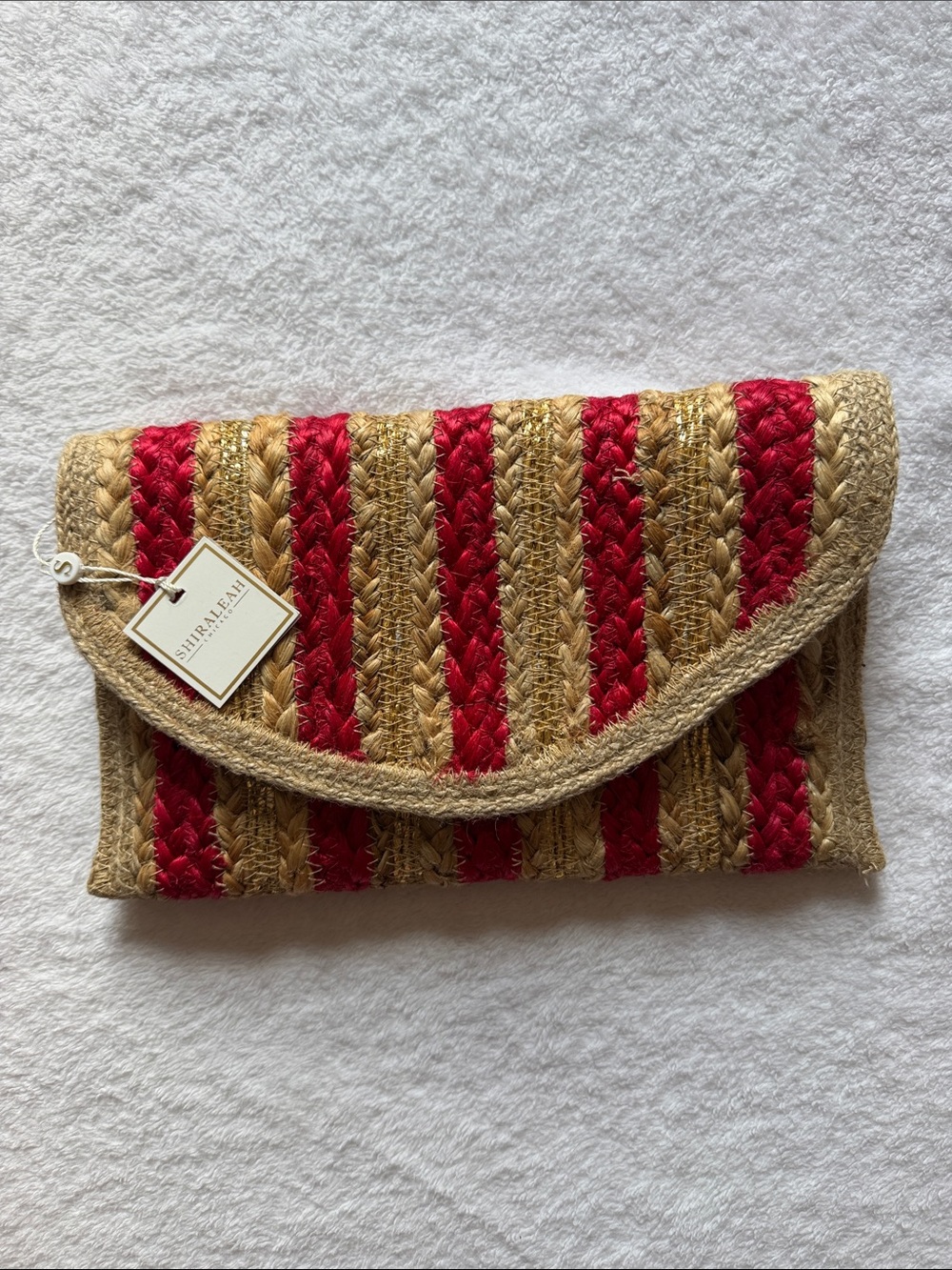 NWT Shiraleah Woven Straw Envelope "Port Clutch" Purse, Red & Tan